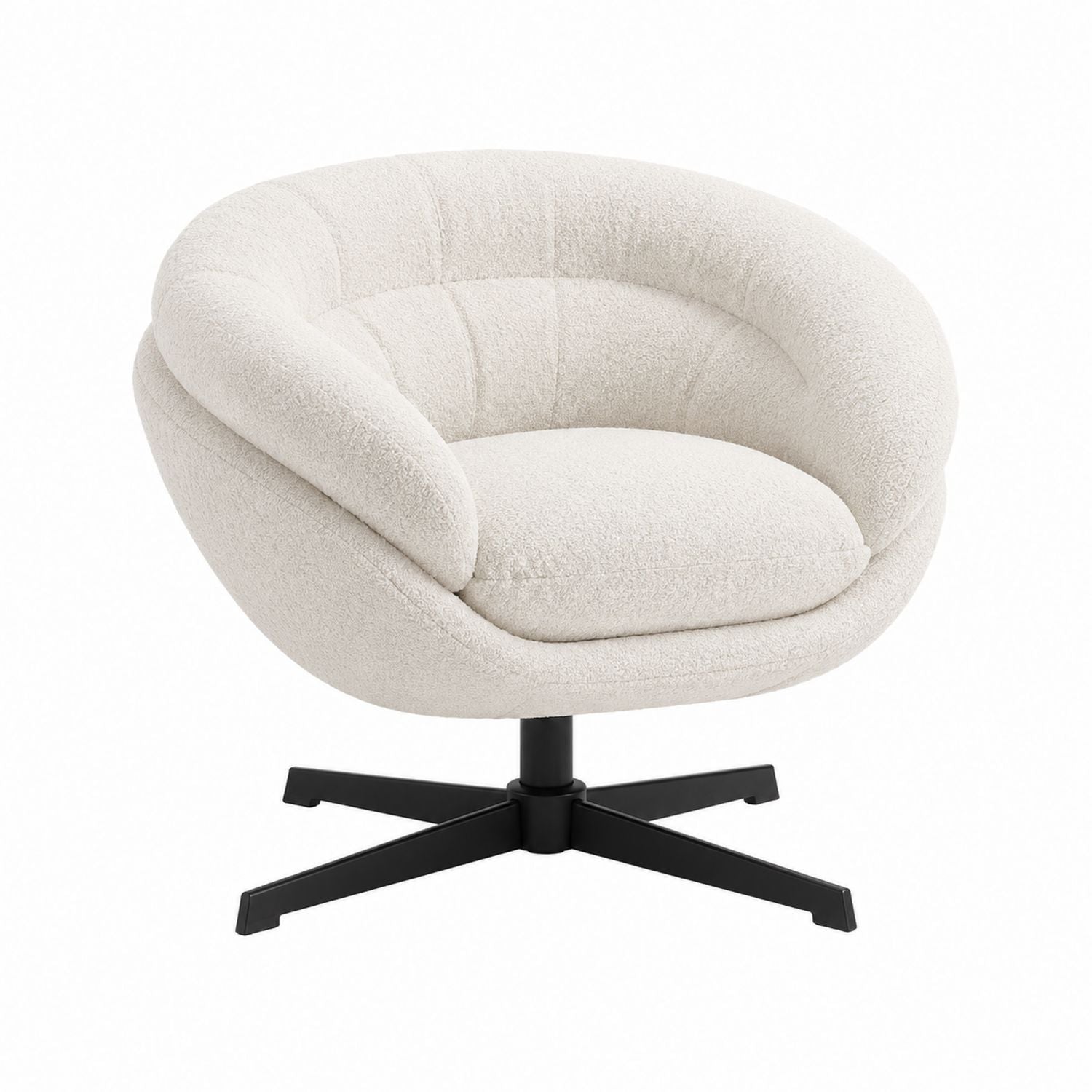 Swivel Armchair Bouclé Fabric Off-White with Metal Frame