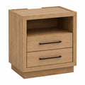 Oak Veneer Nightstand with Open Shelf and Two Drawers