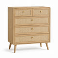 Wood Cane 5-Drawer Dresser Natural Finish