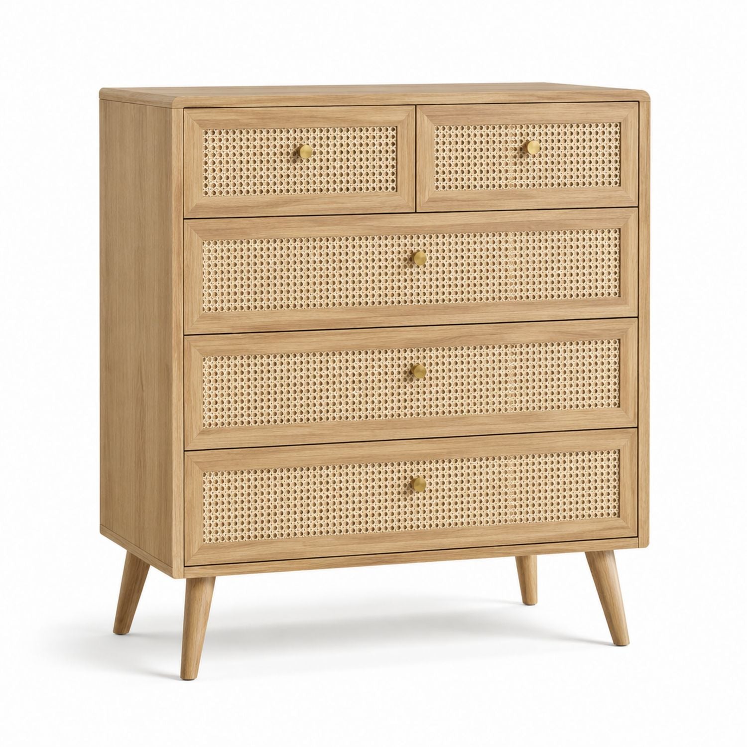 Wood Cane 5-Drawer Dresser Natural Finish