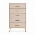 Wood 5-Drawer Dresser Natural Oak with Gold Metal Legs