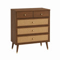 Wood Dresser with Rattan Fronts and Four Drawers 94cm Height