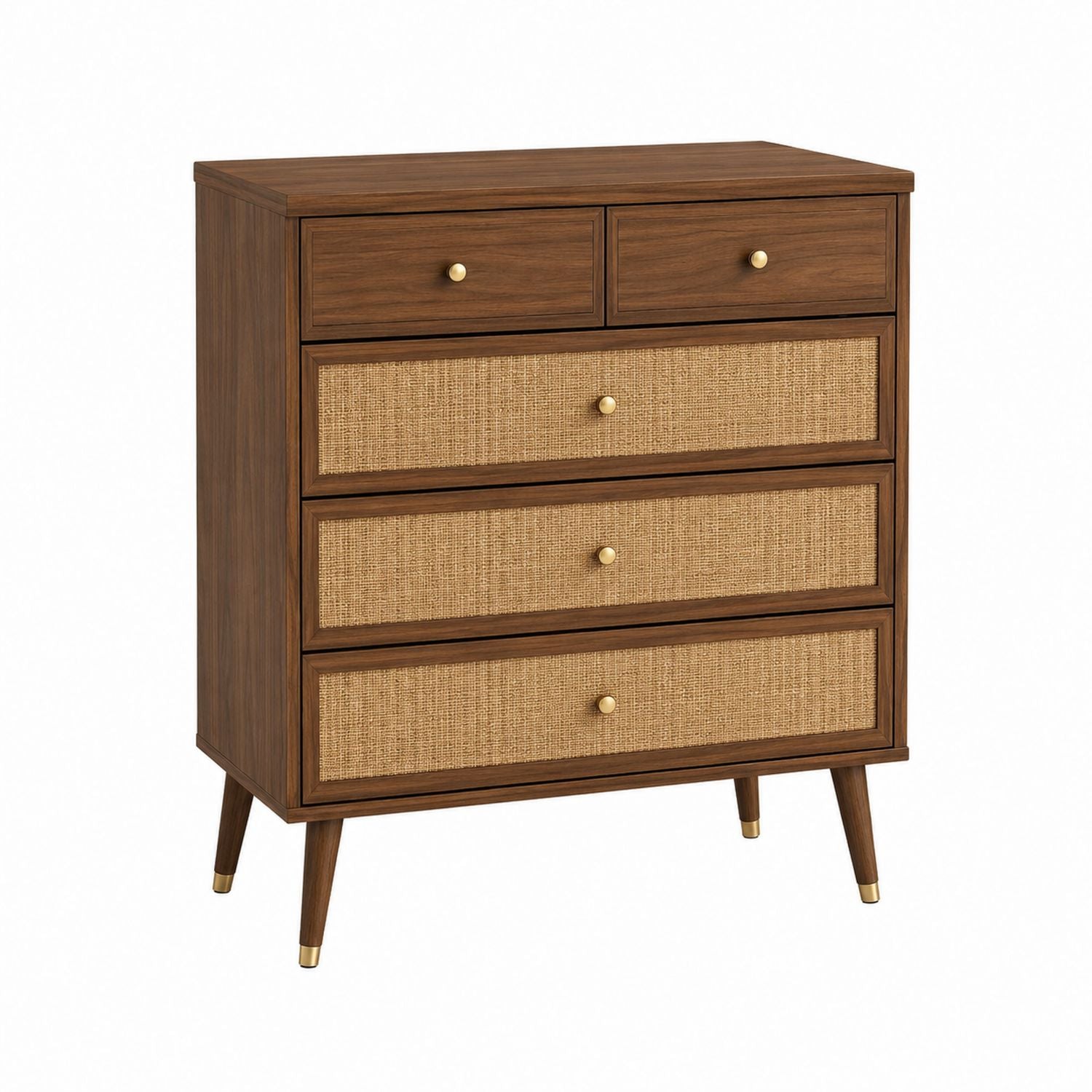 Wood Dresser with Rattan Fronts and Four Drawers 94cm Height