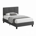 Single Upholstered Bed Frame Linen Dark Gray with Headboard