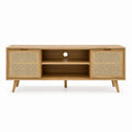 Wood TV Stand with Rattan Doors 150cm x 40cm x 55cm