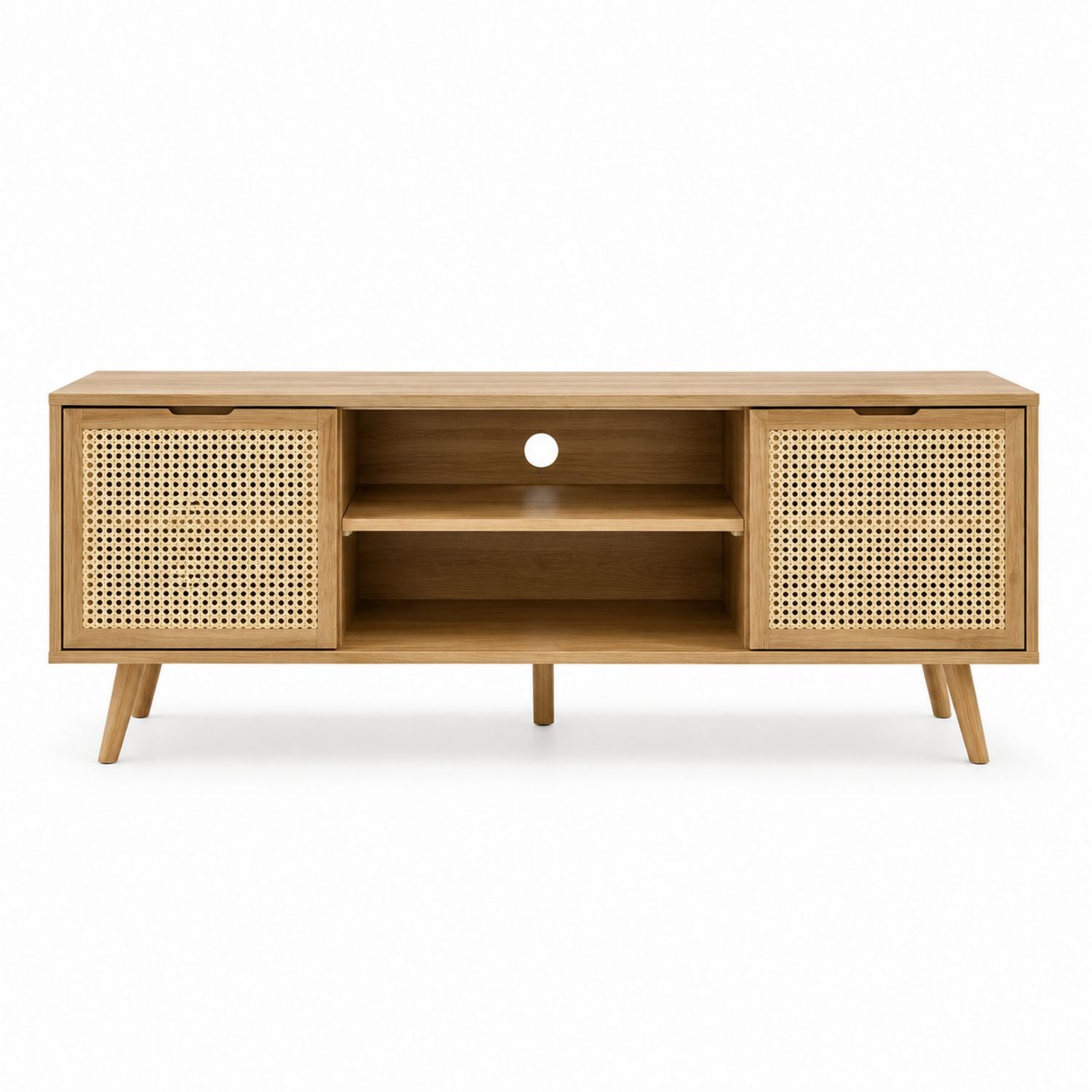 Wood TV Stand with Rattan Doors 150cm x 40cm x 55cm
