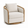 Bouclé Fabric Swivel Chair with Oak Frame in Cream