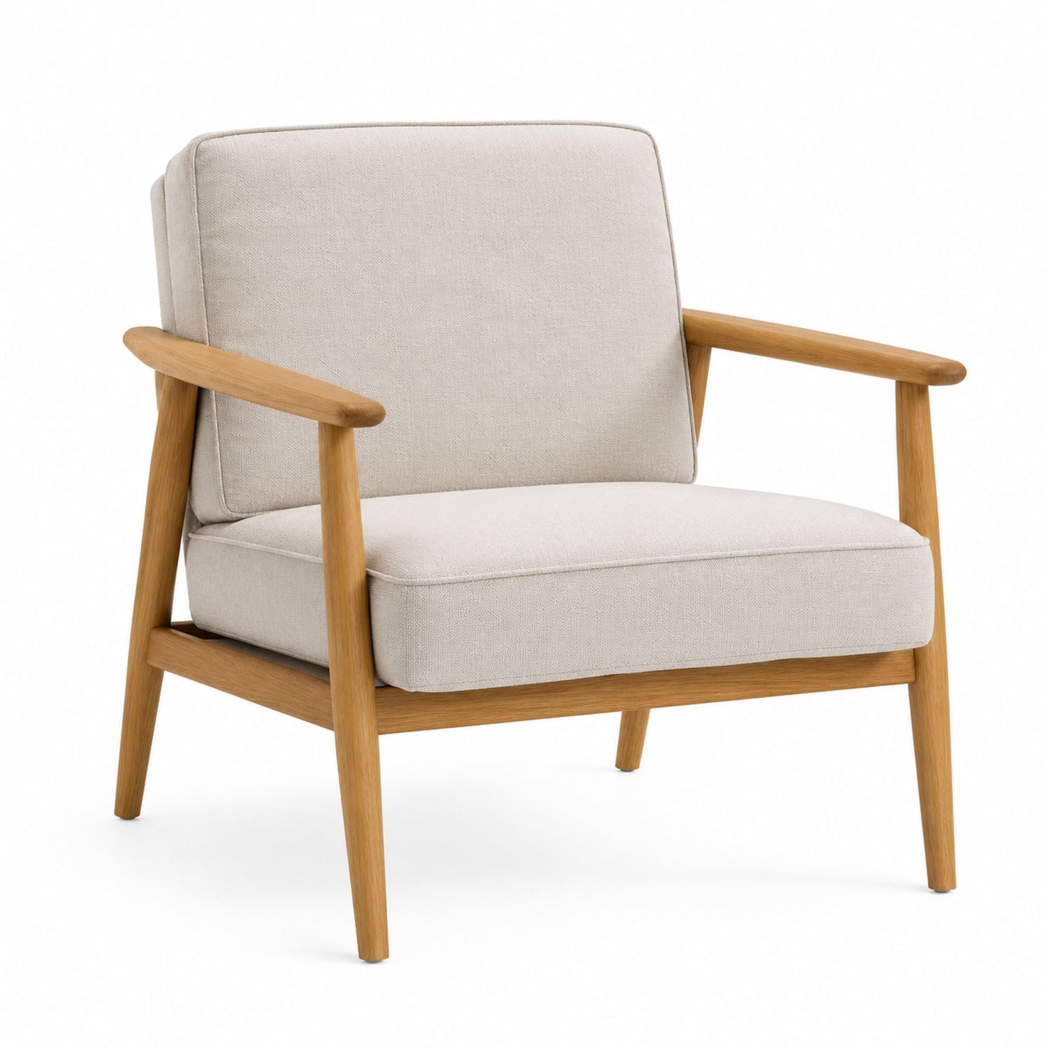 Linen Armchair Oak Wood Beige 75x80x90 cm