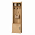 Oak Wood Hall Tree with Hooks and Storage Cabinet