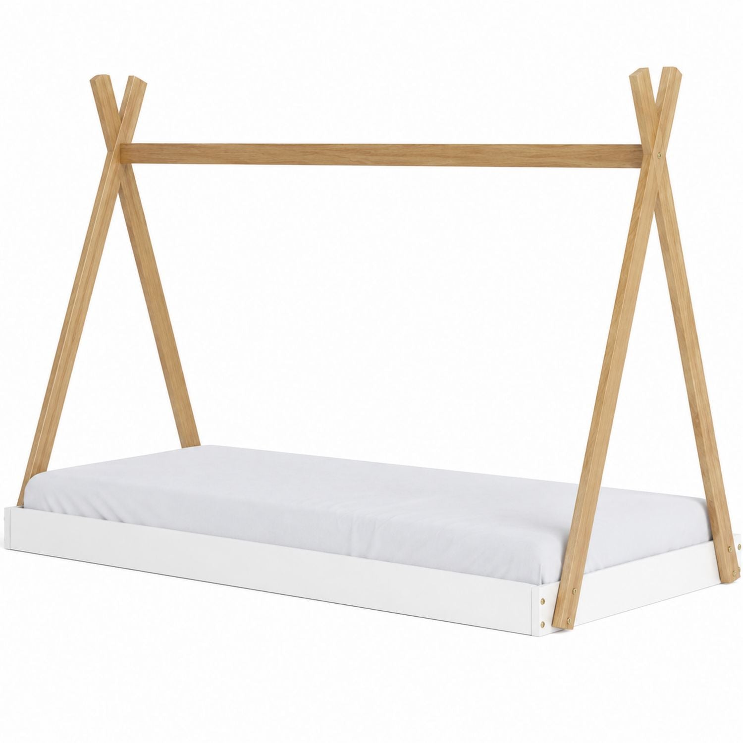 Children's Wooden Teepee Bed Frame, Solid Pine, White