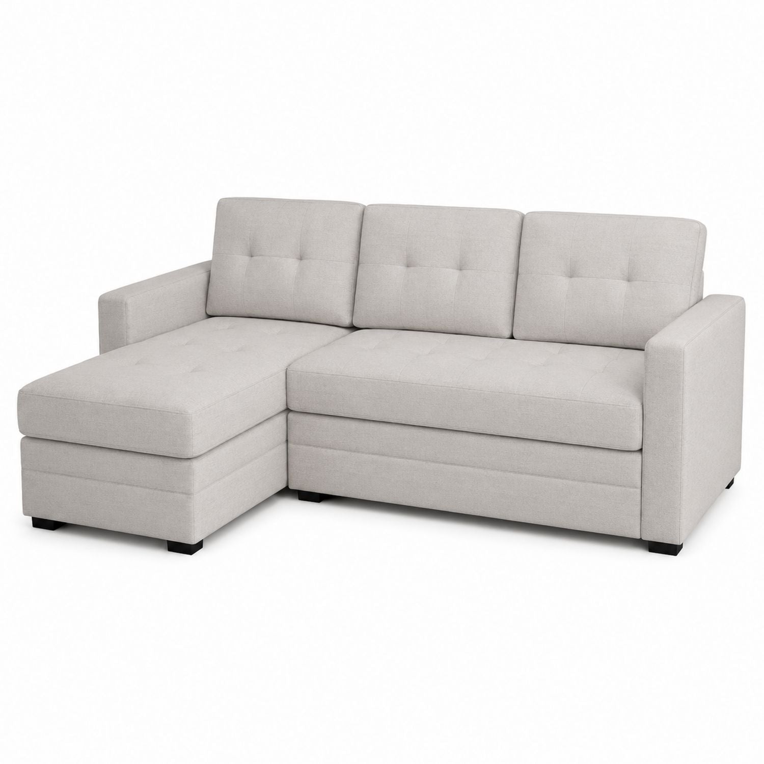 L-Shaped Sectional Sofa with Chaise Beige Polyester Upholstery 85x60x32 inches