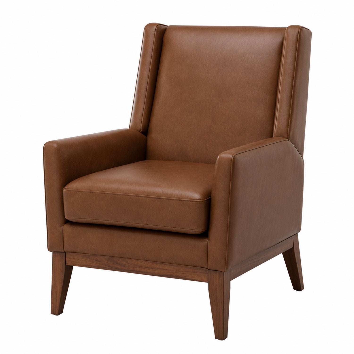 Brown Faux Leather Armchair with Wooden Legs