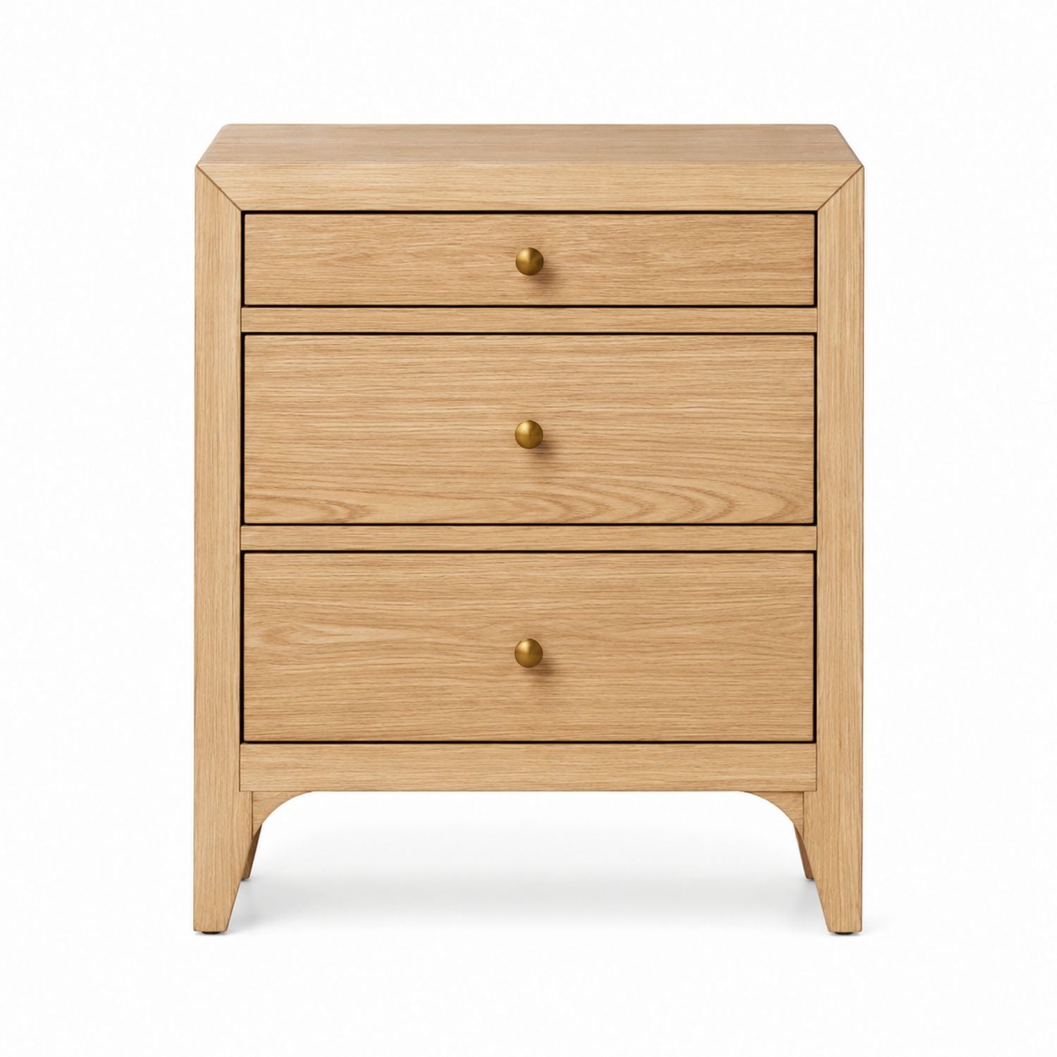 Three-Drawer Solid Oak Nightstand