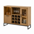 Wood Wine Bar Cabinet with Glass Rack and Storage Shelf, Oak Finish, 120cm x 40cm x 90cm
