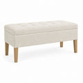 Rectangular Bouclé Upholstered Storage Bench with Oak Legs 120cm