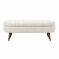Beige Bouclé Upholstered Bench with Solid Wood Legs 150cm