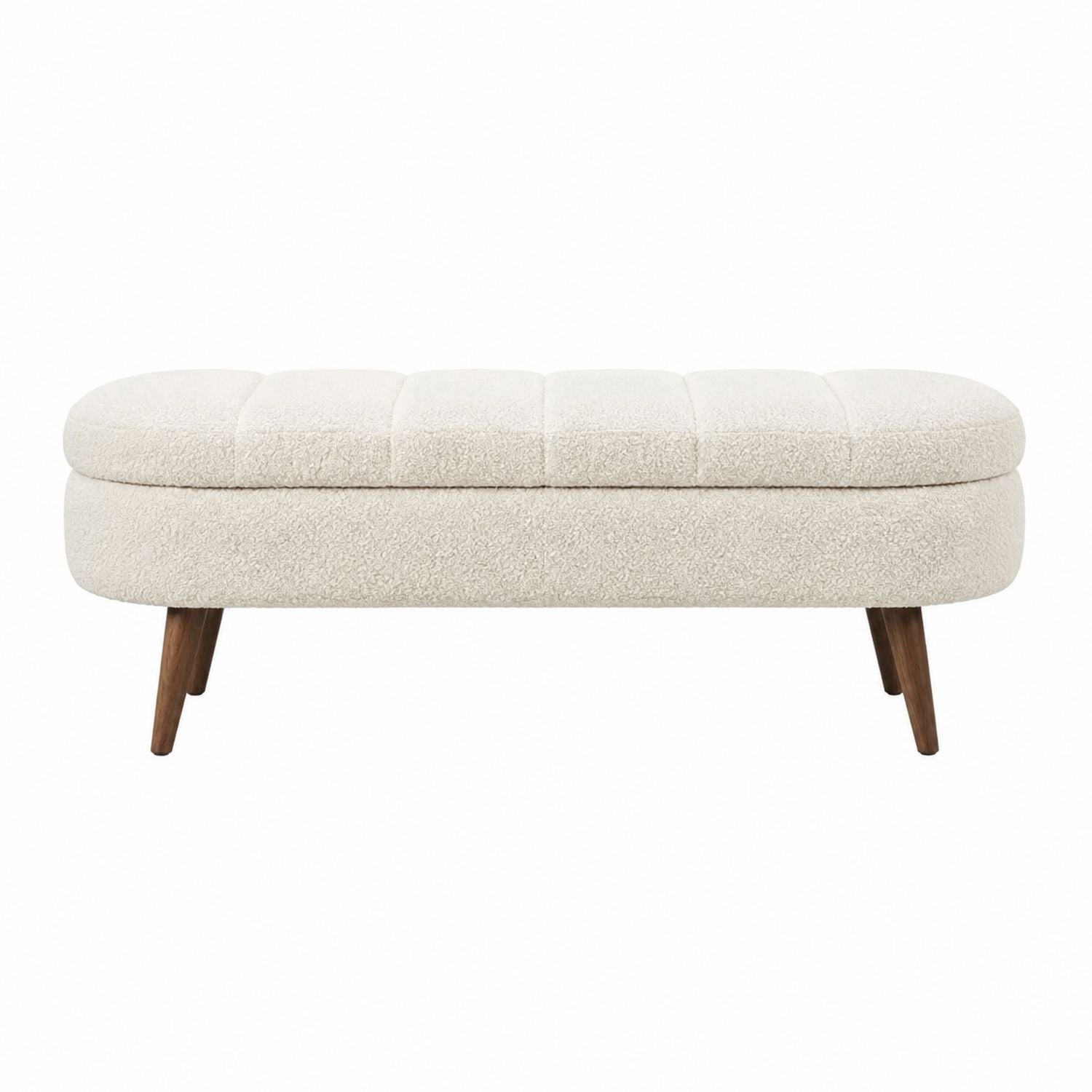Beige Bouclé Upholstered Bench with Solid Wood Legs 150cm