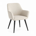 Fabric Dining Chair with Armrests Polyester and Wood Beige