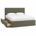 Queen Upholstered Storage Bed with Channel Tufted Headboard Olive Fabric