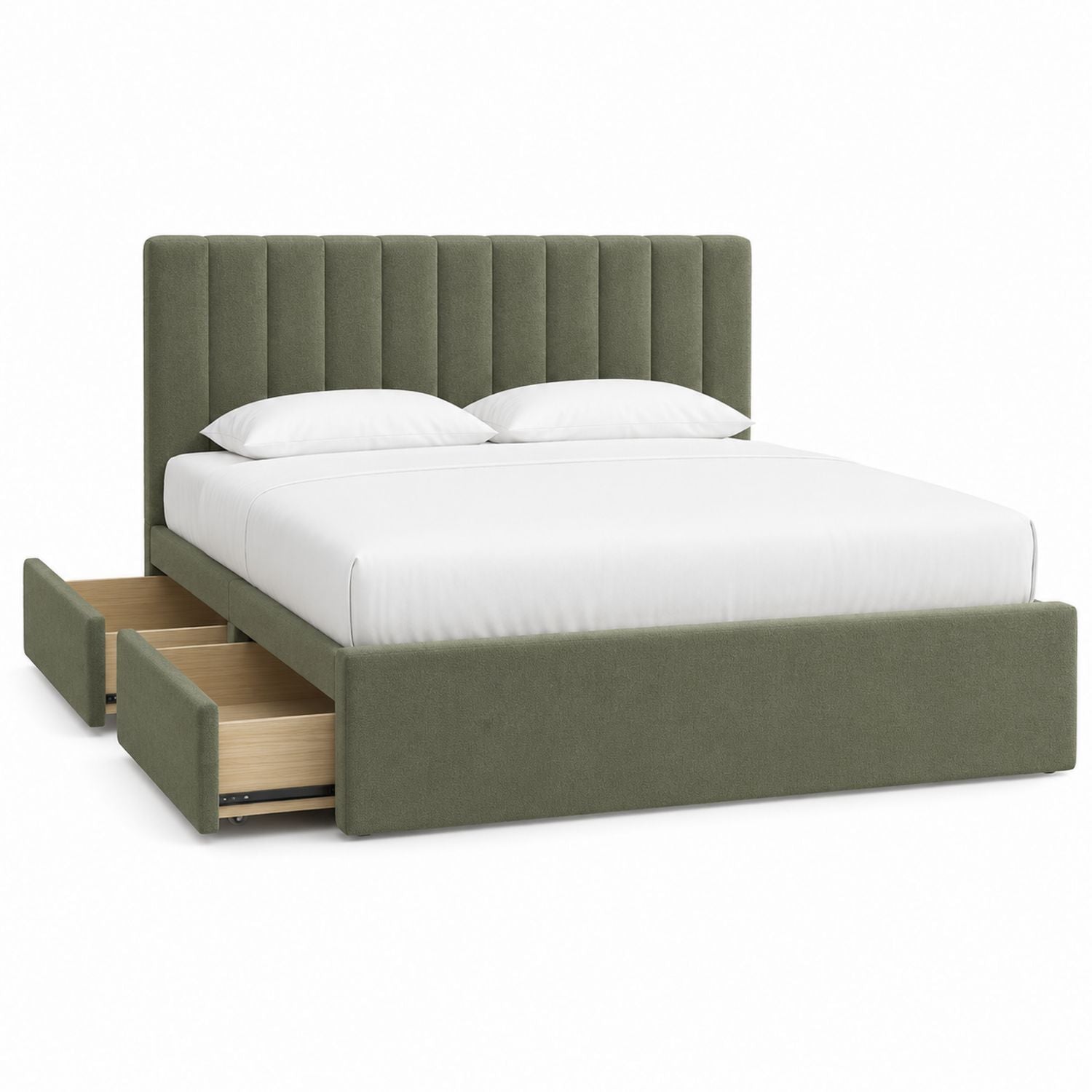 Queen Upholstered Storage Bed with Channel Tufted Headboard Olive Fabric