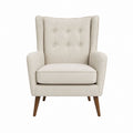 Beige Linen Armchair with Button Tufted Back and Wooden Legs 76cm x 80cm x 100cm