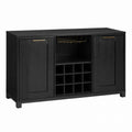 Black Wood Sideboard with Wine Rack and Cabinets
