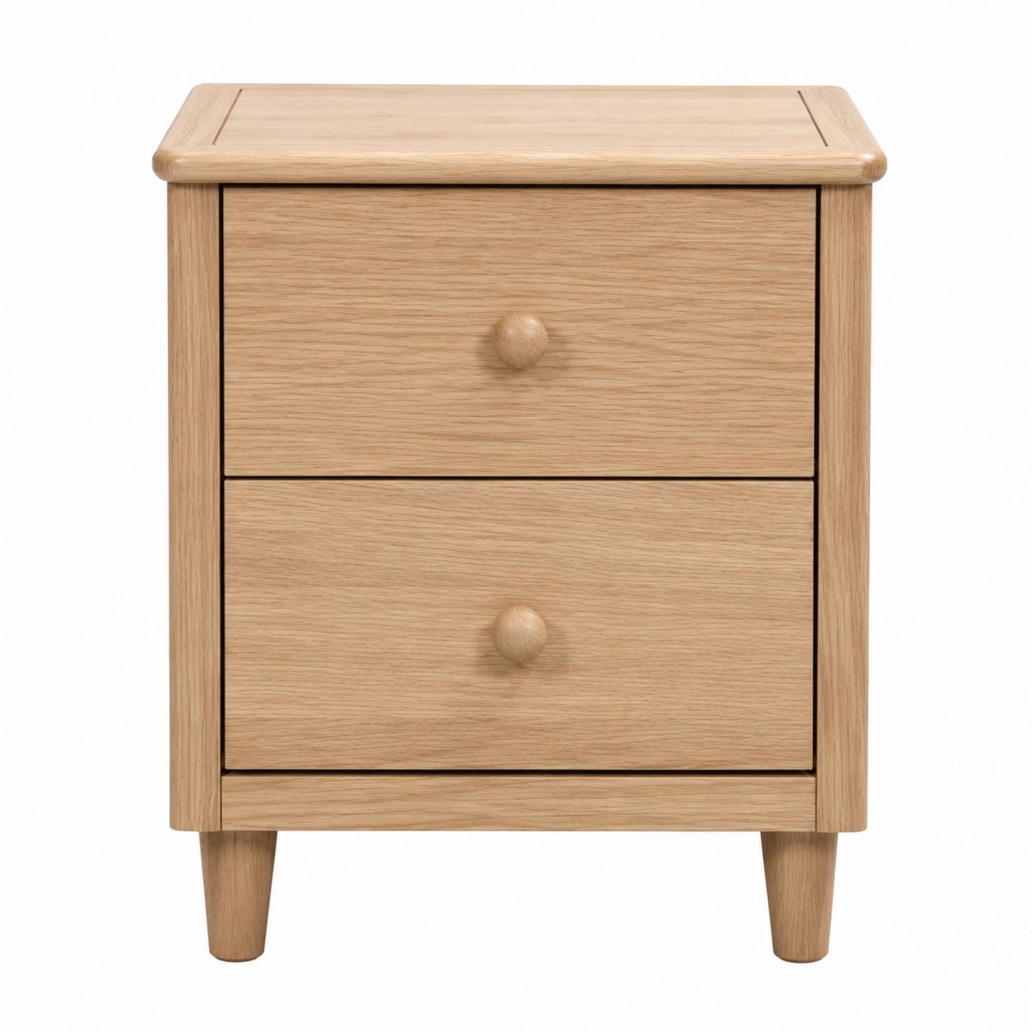 Solid Oak Two-Drawer Nightstand with Round Knobs