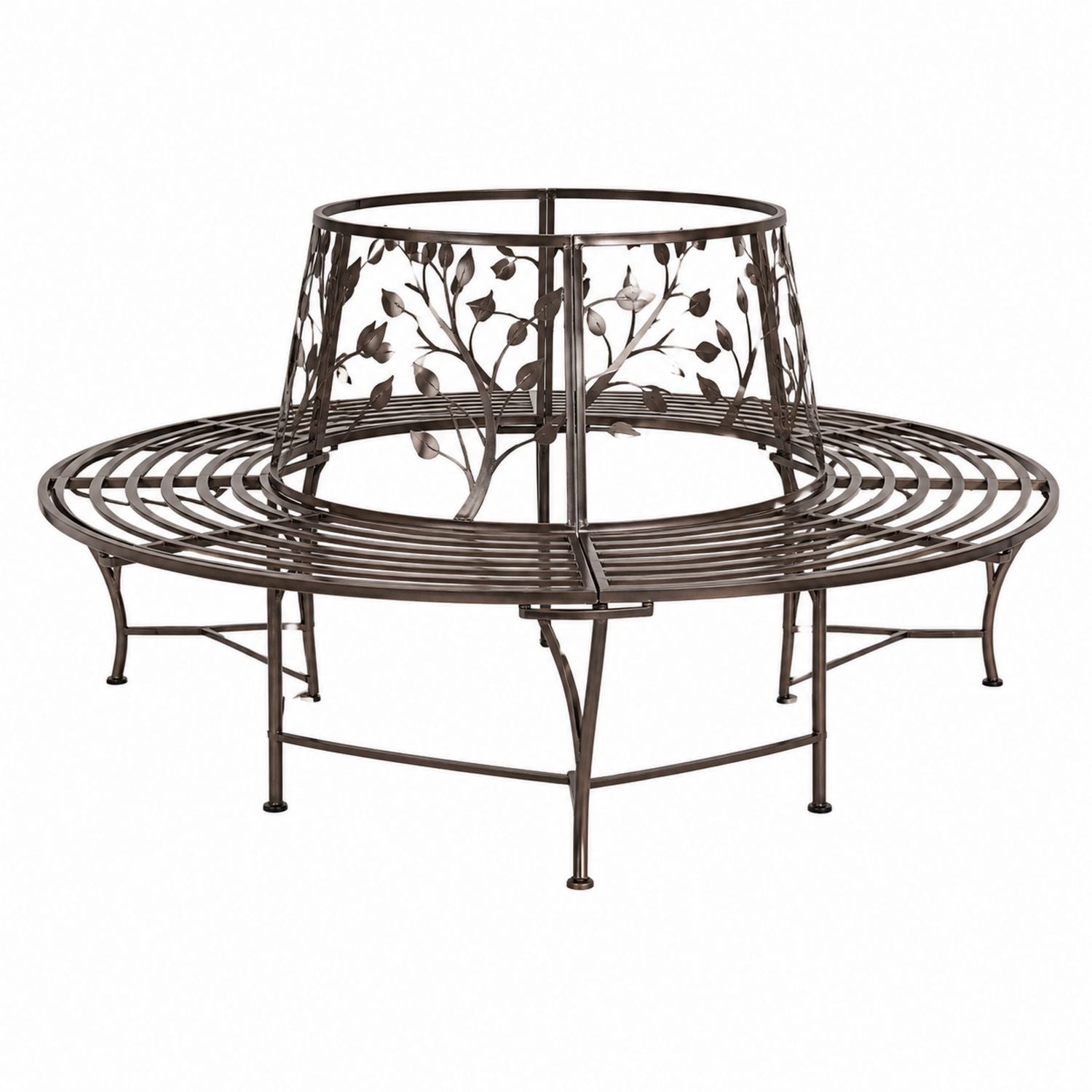 Bronze Metal Circular Tree Bench with Leaf Design
