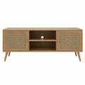 Wood TV Stand with Rattan Doors Natural Finish 120cm