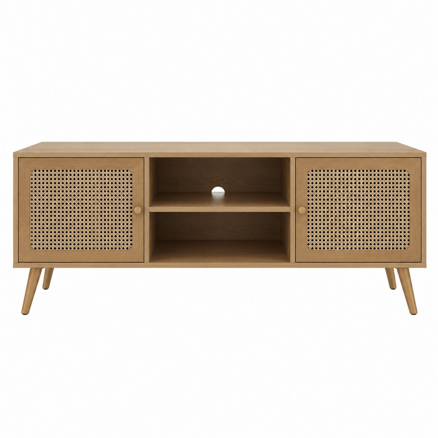 Wood TV Stand with Rattan Doors Natural Finish 120cm