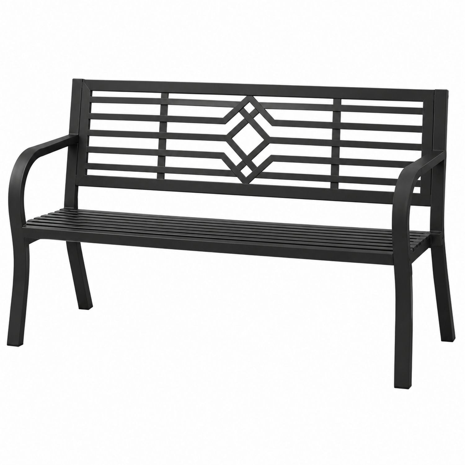 Steel Outdoor Bench with Backrest Black 125cm