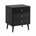 Black Wood Nightstand with 3 Drawers and Gold Knobs