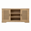 Wood TV Stand with Cane Doors Natural Finish 120cm