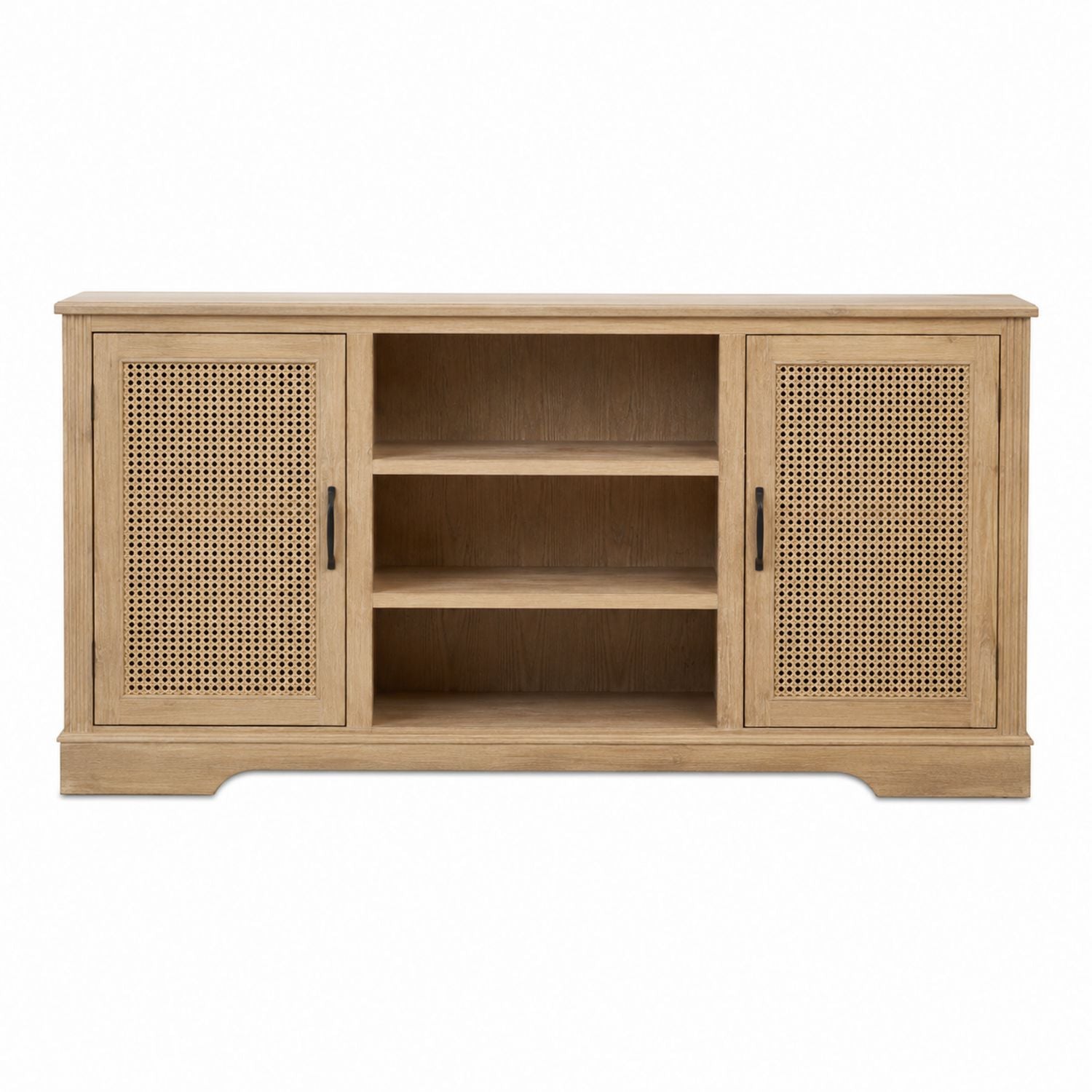Wood TV Stand with Cane Doors Natural Finish 120cm