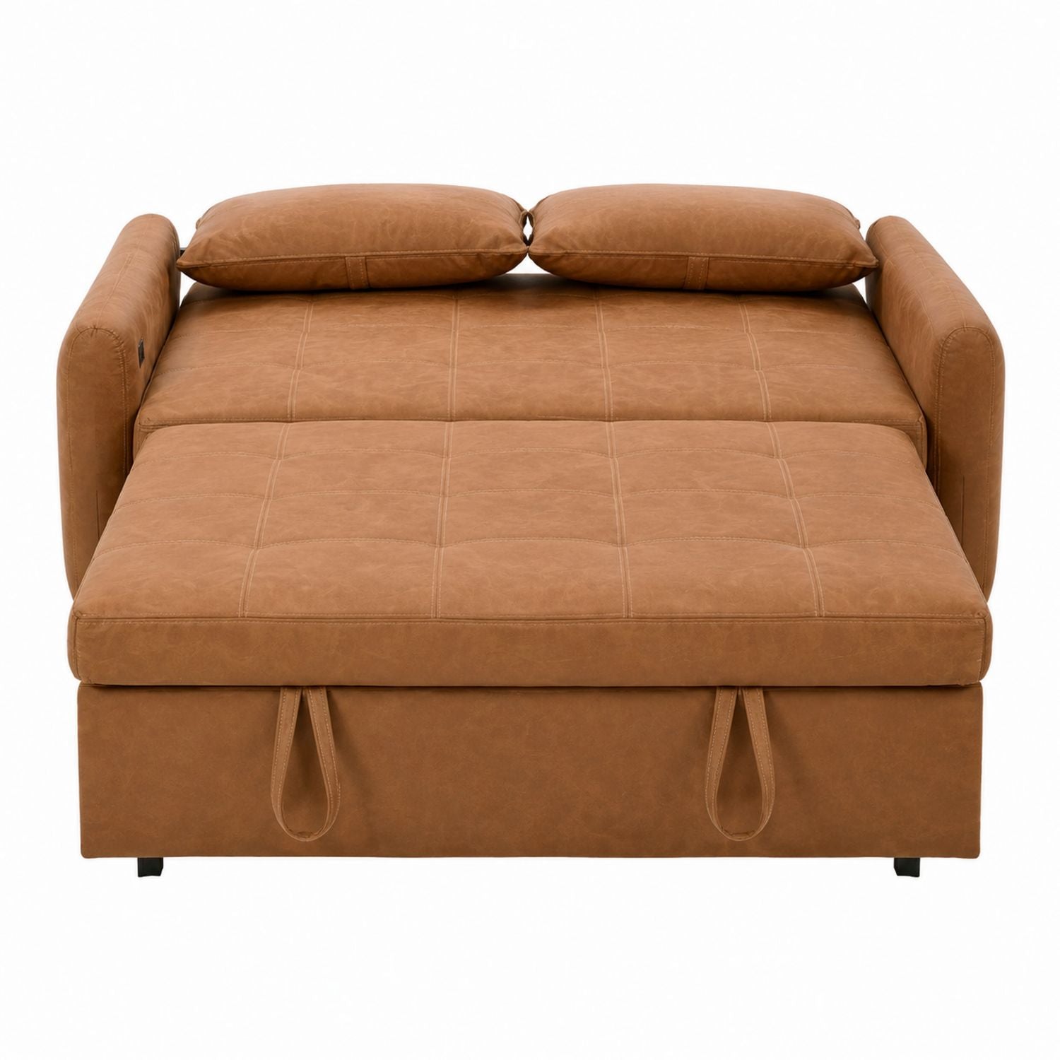 Convertible Sleeper Sofa Faux Leather Camel Brown with Pull-Out Bed