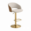 Adjustable Swivel Bar Stool with Fabric Seat and Brass Finish