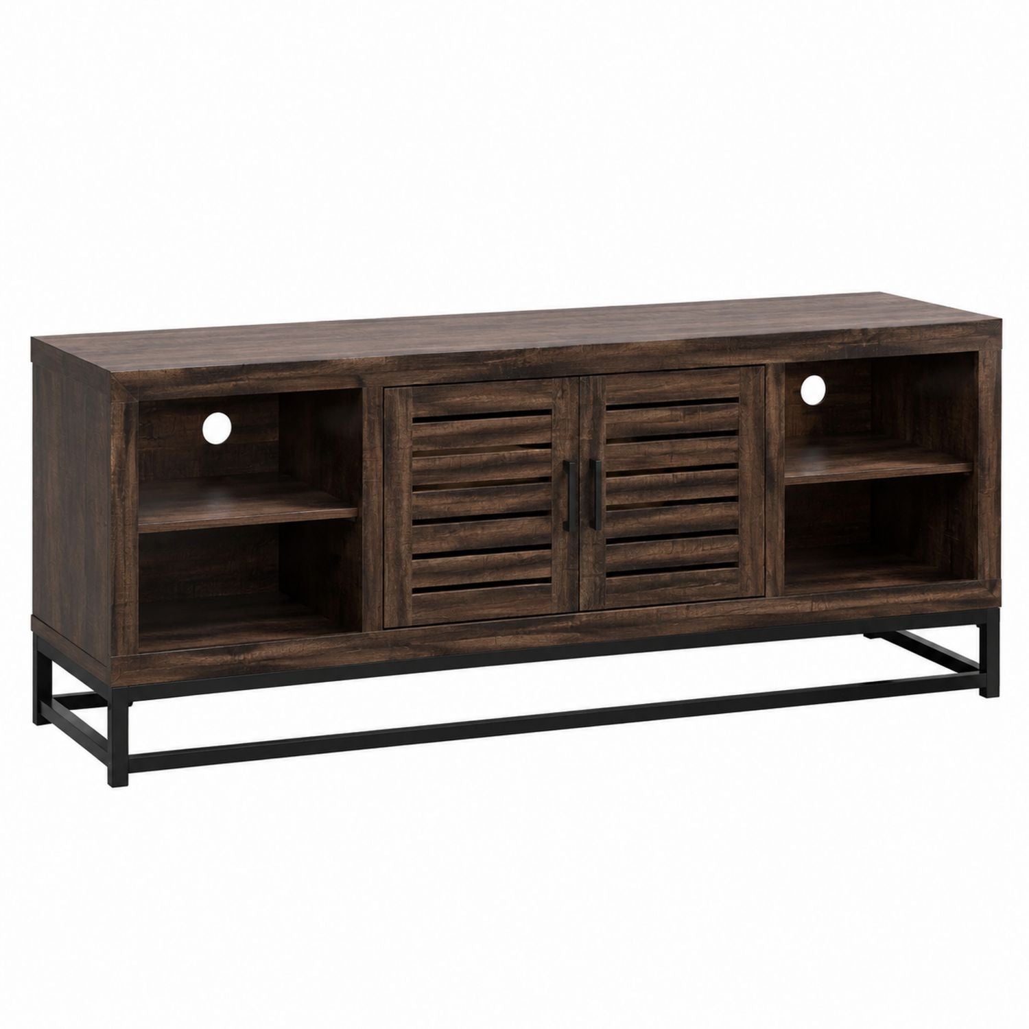 Wood TV Stand with Shelves and Cabinet Brown