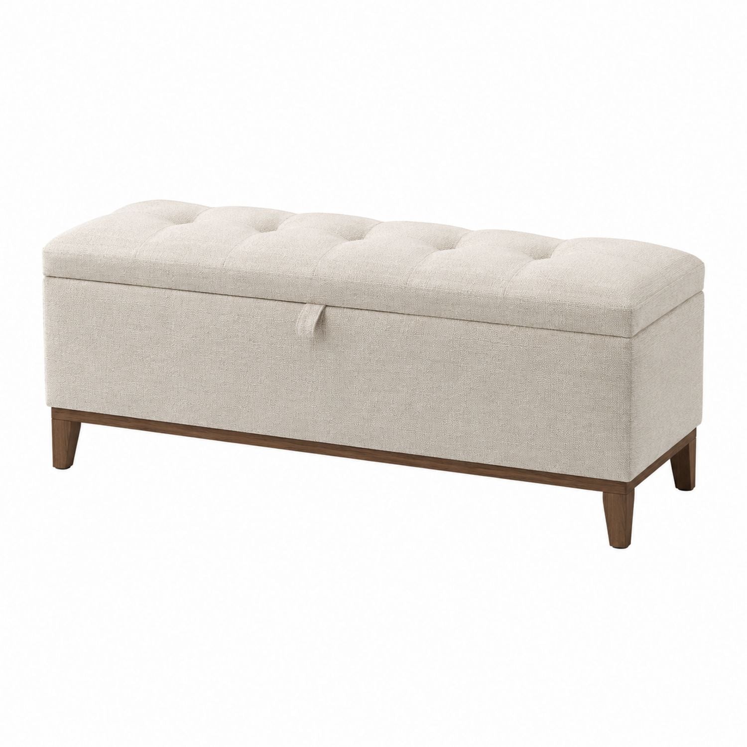 Fabric Upholstered Storage Bench Beige 122cm