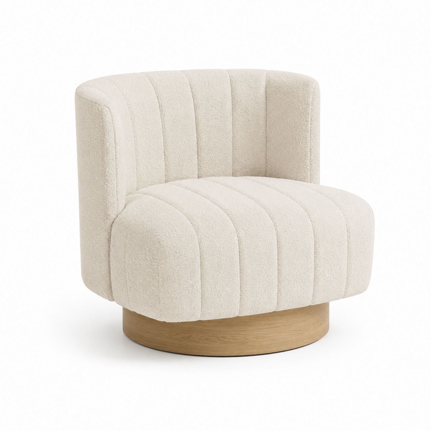 Curved Boucle Fabric Swivel Accent Chair Beige