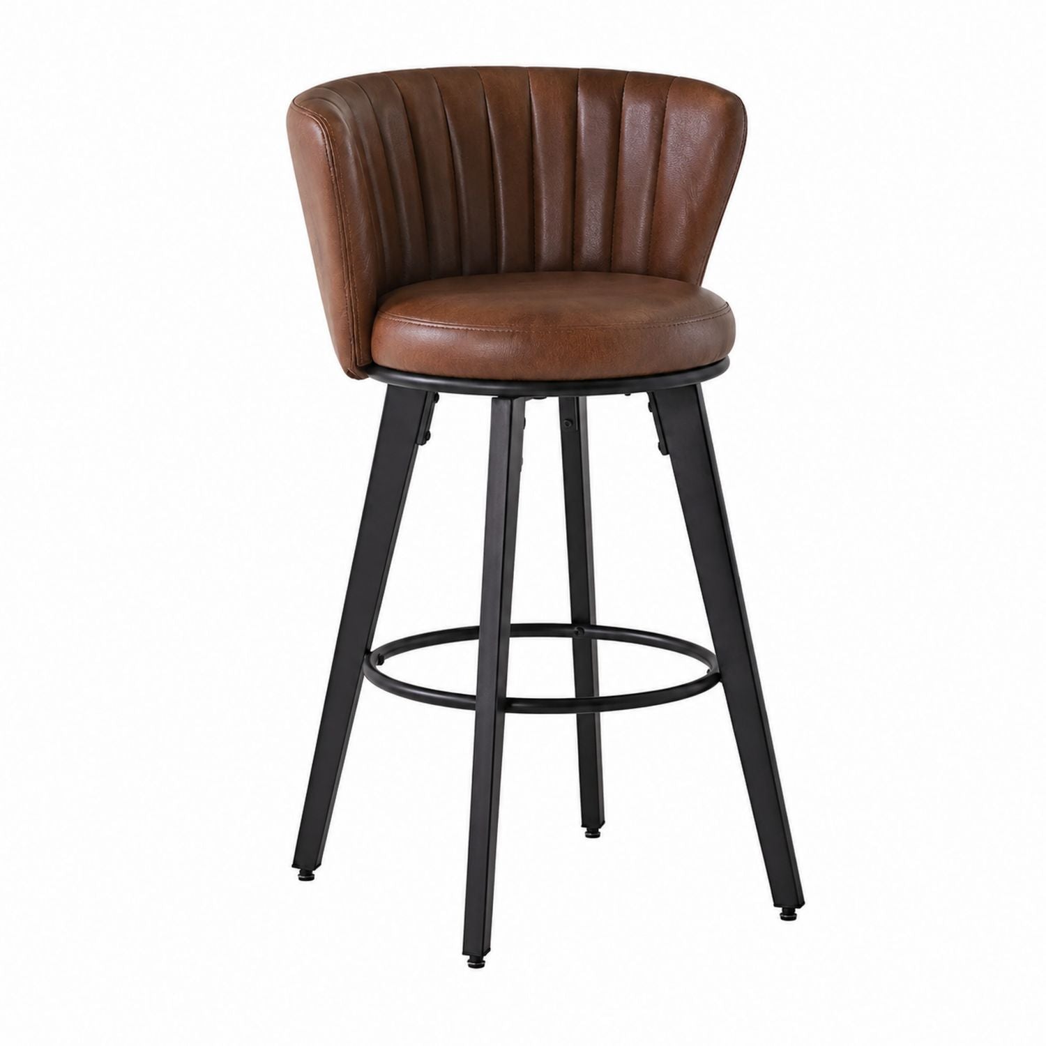 Swivel Bar Stool Faux Leather Brown Backrest 105cm