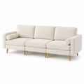 Three-Seater Polyester Sofa with Wooden Legs Beige 210cm