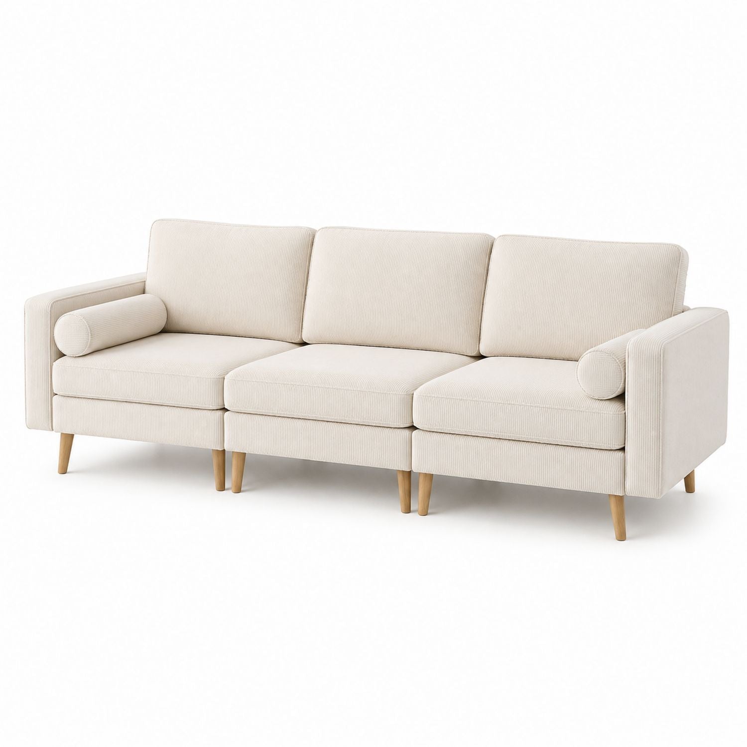 Three-Seater Polyester Sofa with Wooden Legs Beige 210cm
