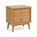 Oak Veneer Nightstand with Two Drawers, 60cm High