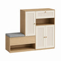 Wooden Shoe Storage Bench with Cushion Natural Oak/White