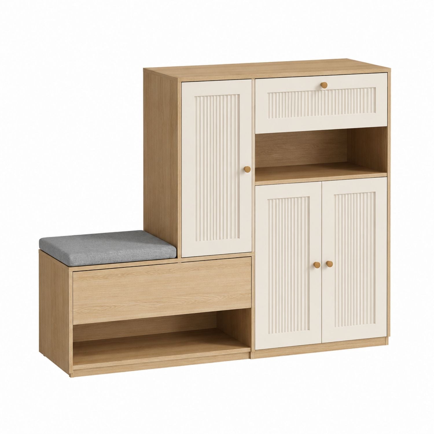 Wooden Shoe Storage Bench with Cushion Natural Oak/White