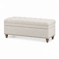 Linen Tufted Storage Bench Beige 120cm
