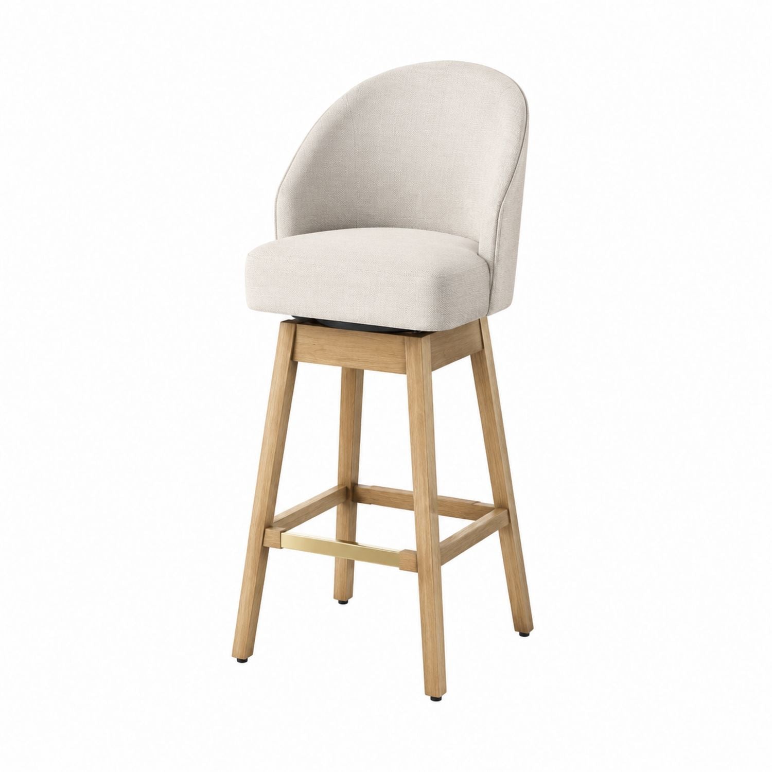Swivel Bar Stool with Oak Frame and Linen Upholstery
