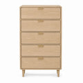 Wooden 5-Drawer Chest with Oak Veneer and Metal Handles