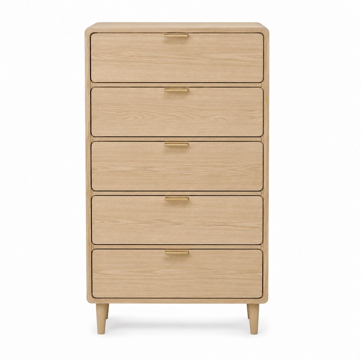 Wooden 5-Drawer Chest with Oak Veneer and Metal Handles