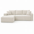 Beige Corduroy Sectional Sofa with Chaise